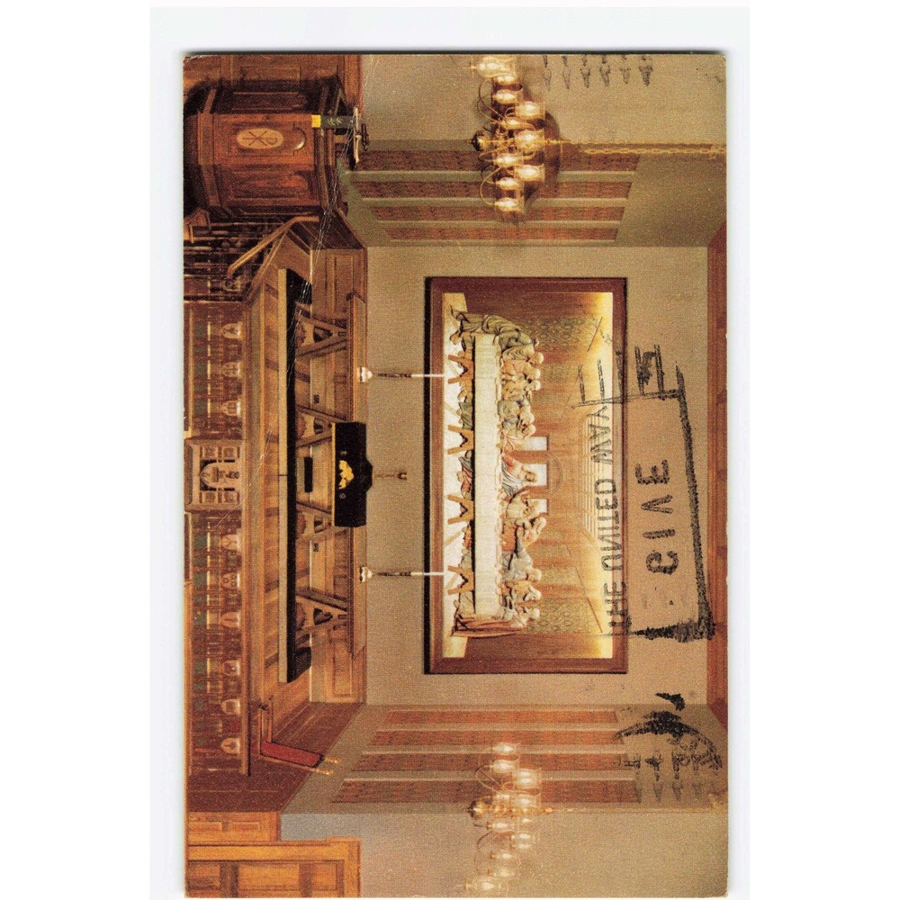 Vintage 1955 Last Supper Woodcarving Postcard Upper Room Chapel Nashville TN